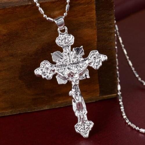 2017 Religious Cross Pendant for Women/ Men Fashion Jewelry Gift Trendy Silver Plated Jesus Pendants God Charm Jewelry 5*3cm