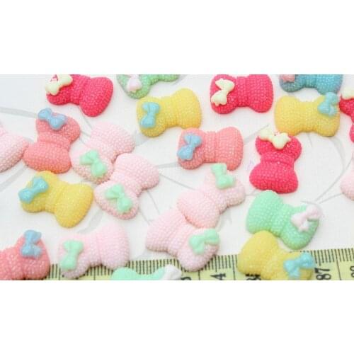 250pcs pastel shiny glitter mixed adorable pastel matte resin bows Cabochon Cabs 23mm kitsch kawaii