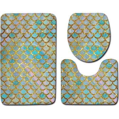 3pcs/set Vintage Fish Scale Pattern Cartoon Print Anti-slip Bathroom Floor Mat Home Decor Shower Non-Slip Rug Bath Door Mats