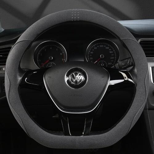 38CM D Shape Suede Cow Leather Car Steering wheel Cover Sport Anti-Slip For VW Golf 6 JATTA For K3 K5 Hyundai Suzuki Swift Braid