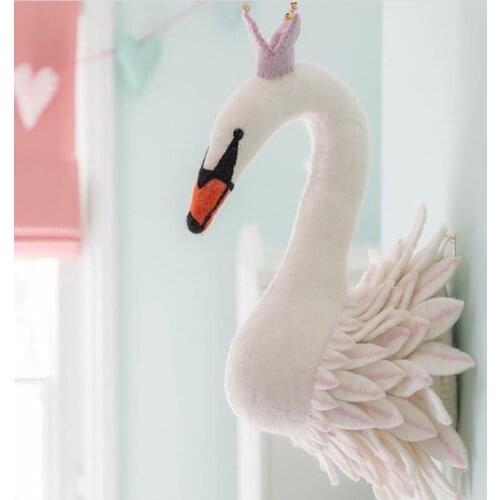 3D Animal Head Swan Wall Decoration Toys Nursery Baby Room Wall Hanging Artwork Handmade Swan Stuffed Doll Birthday Wedding Gift