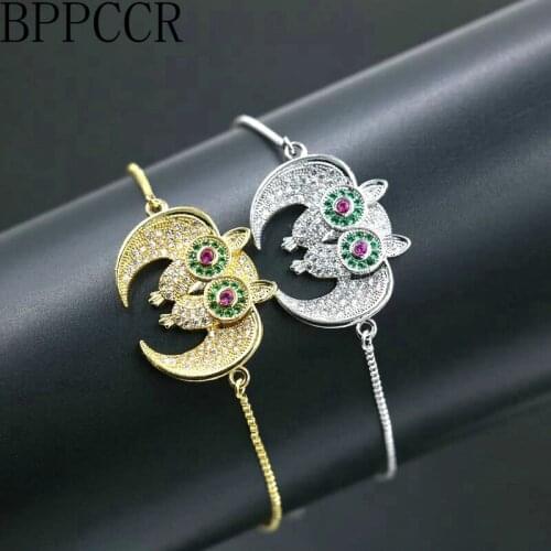 BPPCCR Individuality Design Owl Colorful Crystal Zircon Box Chain Bracelets Wings Feather Animal Lucky Lovers Couples Pulseira
