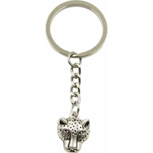 Factory Price Cheetah Panther Leopard Head Pendant Key Ring Metal Chain Silver Color Men Car Gift Souvenir Keychain Dropshipping