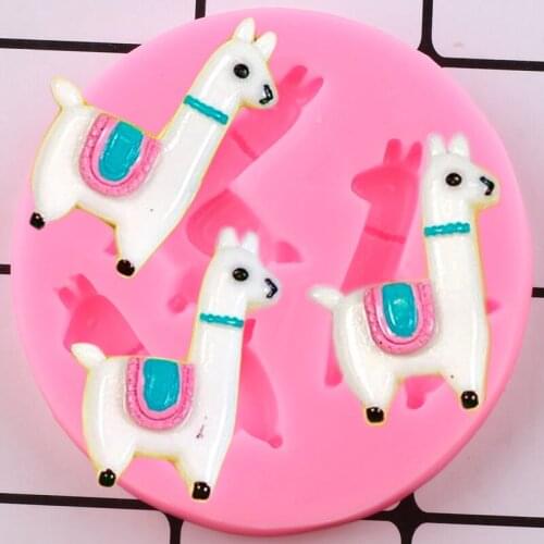 Alpaca Cupcake Topper Fondant Mould Baby Birthday Cake Decorating Tools Cake Border Silicone Mold DIY Candy Clay Chocolate Molds