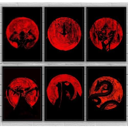Kirito Dual Swords Minimal Devil Alucard Devilman Dragon Ghoul Guts Hollow Kyubi Japan Art Poster Canvas Painting