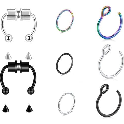 2021 Fake Piercing Nose Ring Alloy Nose Piercing Hoop Septum Rings For Women Body Jewelry Gifts Fashion Magnetic Fake Piercing
