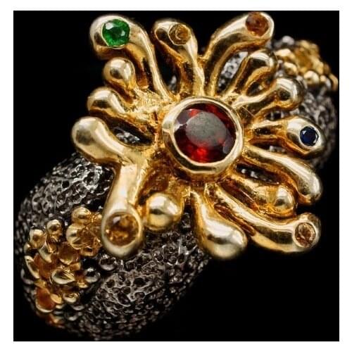 Gold womens big ruby Flower Ring Charm crystal diamond engagement ring elegant womens wedding ring size 7-14