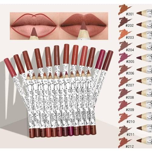 12 Colors Matte Lipsticks Pencil Waterproof Long Lasting Sexy Red Lip Stick Non-Stick Cup Lip Tint Pen Lip Liner Combo Set