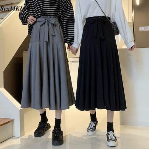 Fashion Long Vintage Skirt Women 2021 Casual Summer A Line High Waist Black Skirts Korean Elegant Bow Sexy Maxi Pleated Skirt