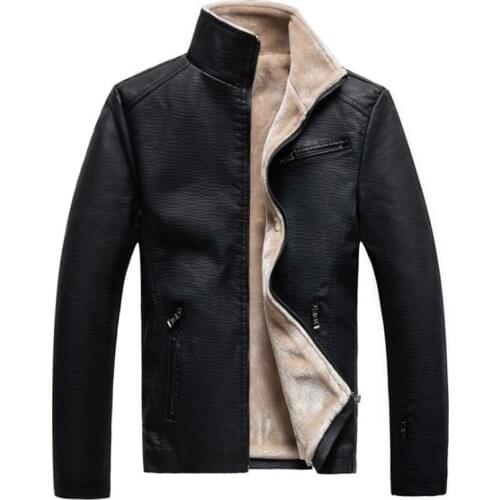 Padded Jacket Men 's Leather Jacket Warm Motorcycle Coat New Autumn and Winter Men 's Plus Velvet Thick Casual Solid Zipper