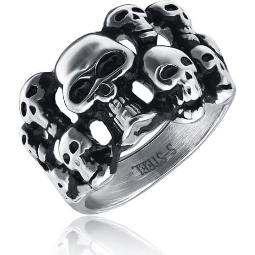 Stainless steel Punk Rock Skull Soul Leader Style Ring Men Gothic Skull Bone Biker Band Ring