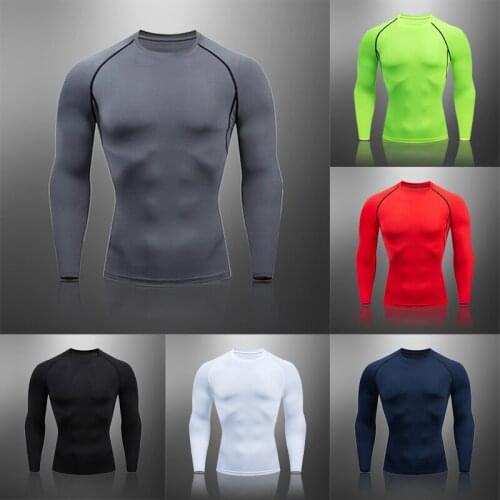 New Mens T-Shirt Top Sports Long Sleeve Shirt Compression Tight MMA Rash Gard Track Suit Training Shirt Sweat Jogging Suit Men