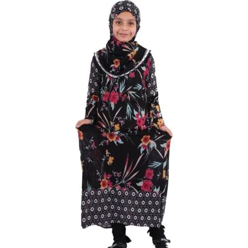Girls turkish islamic clothing islamic dress abaya for kids dubai muslim fashion women jalabiya prayer robe khimar hijab long