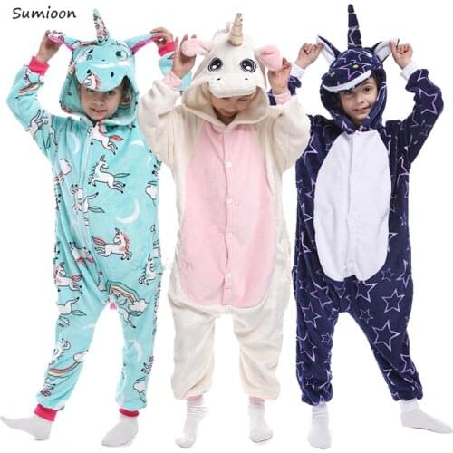 Kigurumi Animal Unicorn Pajamas For Girls Boy Winter Unisex Flannel Licorne Panda Sleepers Pijama Unicornio Sleepwear Onesie Ki