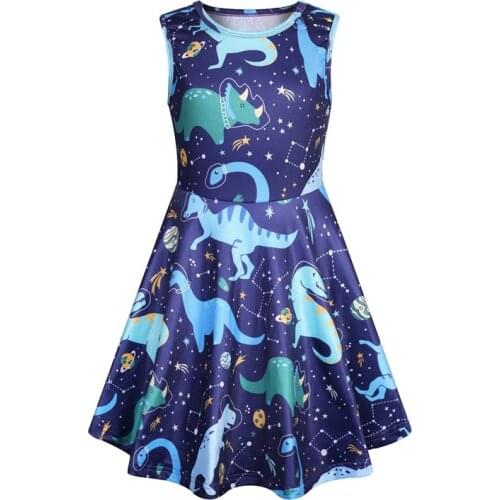 Baby Girls Vest Dress Dino Character Cartoon Dress 2020 New Arrival Summer Sleeveless Dress Princess Birthday Gift Age For 3-7Y