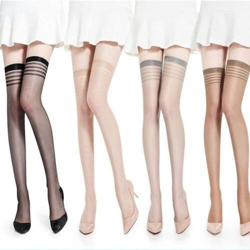 Clearance Sale Women Stockings Nylon Transparent Silk Thigh High Stockings Sexy Striped Nightclub Pantyhose Over The Knee Socks