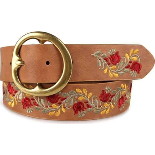 New Flower Leather Belts for Women Belt Obi Style Corset Belts Luxury Female Belt for Party Dress Embroidery Design