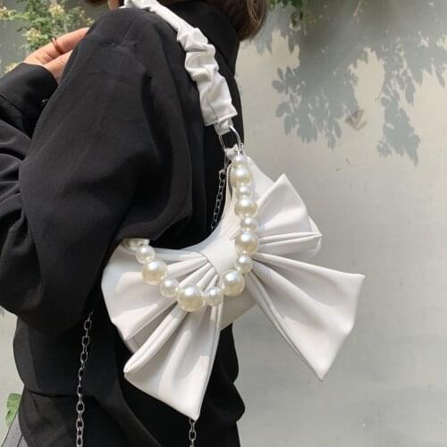 Luxury Pearl Beaded Design Shoulder Bag Fashion 2021 Brand New High Quality PU Leather Womens Brand Handbag Chain Crossbody Bag