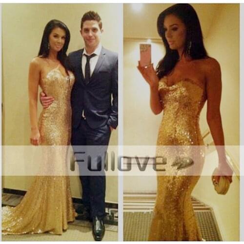 Lavish Gold Sweetheart Sequin Mermaid Evening Dresses Long 2019 Dazzling Off The Shoulder Formal Party Dress Prom Gown Vestidos
