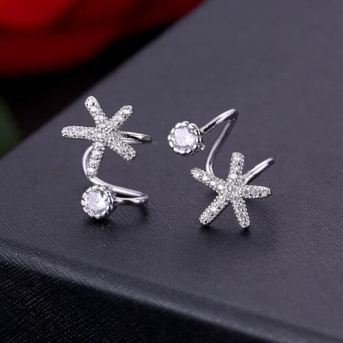 Trendy Crystal Star Shape Rose Gold/White Color Ear Cuff Jewelry Clip On Earring for Women Girls Cartilage Non Pierced