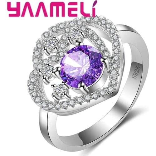 Double Heart Wide Ring 925 Sterling Silver Colorful Romantic Beautiful Girls Cubic Zirconia Halloween Surprise Gift