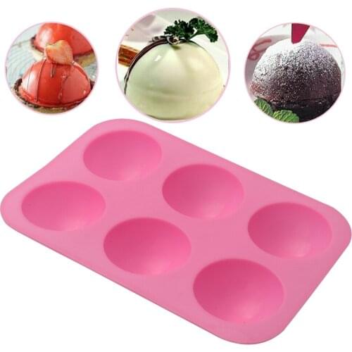 3D 6-Holes Half Ball Silicone Chocolate Mold Sphere Cake Baking Mold