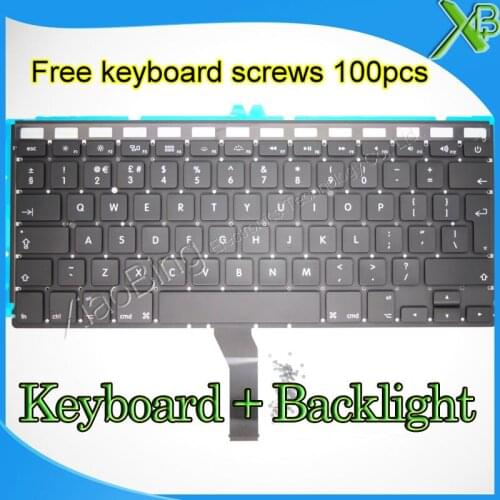 Brand New UK keyboard+Backlight Backlit+100pcs keyboard screws For MacBook Air 13.3" A1369 A1466 2010-2015 Years