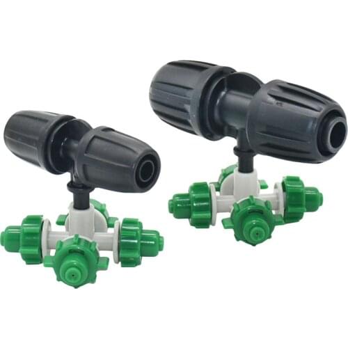 Greenhouse Hanging anti drip misting nozzle With 3/8" 1/2" tee Connector Lock nut 4-way Cross Misting Sprinkler 1se