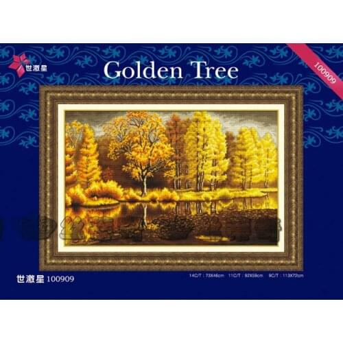 Top Quality lovely beautiful counted cross stitch kit golden tree trees forest lake autumn dome
