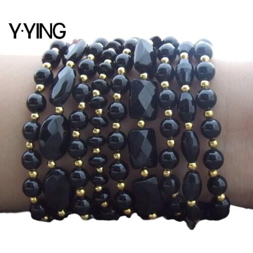Y·YING 8" 9 Rows natural Multi Shape Onyx strand Bracelet geonetric style for women men