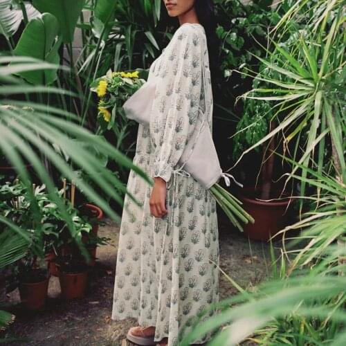 2021 Europe and America Early Autumn New Loose Cuff Lace Up Print Layered Stitching Dress Women DLQZ1205