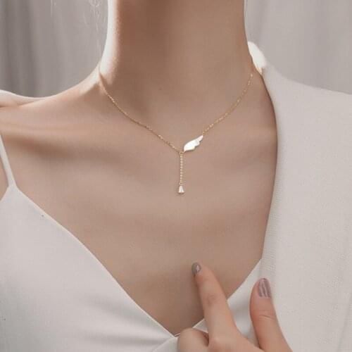 CANZE Gold Plating Women Necklace Shell Wing Torque Tassel Clavicle Chain Necklace