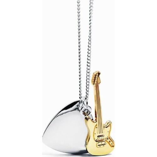 Stainless Steel Punk Rock Gold Music Guitar Pick Pendant Necklace Jewelry Gift For Him with Chain