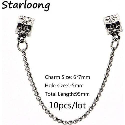 10pcs/lot diy jewelry accessories European Silver Daisy Safety Chain Murano Diy Beads Charms Fit Bracelets & Bangles