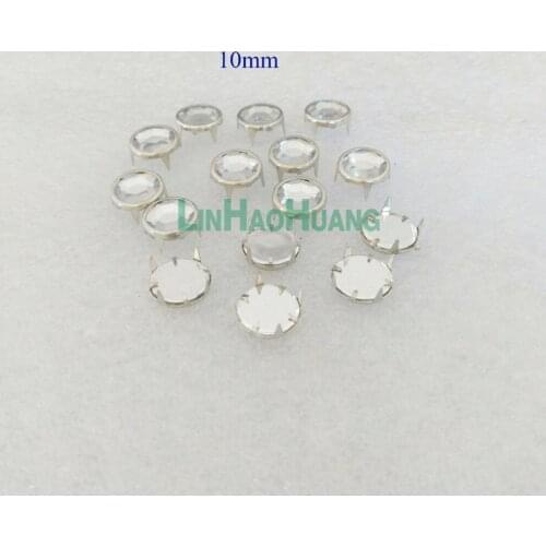 200pcs/lot 10mm glass stone rivets bass rhinestone prong rivets diamond rivets decoration silver nickle color free shipping