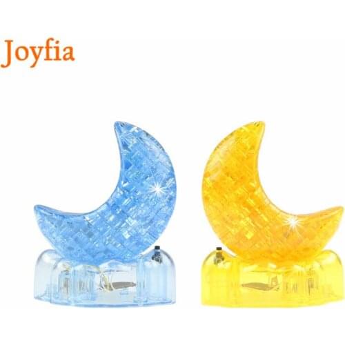 3D Crystal Puzzle Assemble Puzzles Funny Moon Shape with LED Flashing Light Baby DIY Educational Children Toys Puzzles Jigsaw