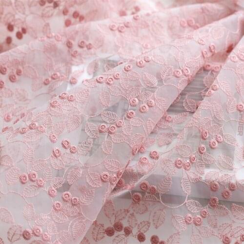 50x130cm Fashion pink organza embroidery small flower net yarn lace fabric diy wedding dress skirt costume materials home decora