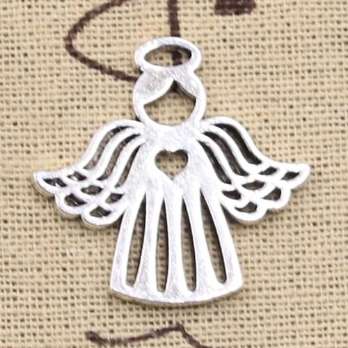 6pcs Charms Heart Love Nowflake Snow Angel 27x28mm Antique Silver Color Pendants Making DIY Handmade Tibetan Finding Jewelry