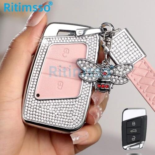 Diamond Leather Car Key Remote Cover Case For Volkswagen VW Tiguan MK2 Magotan Passat B8 CC 2017 2018 For Skoda Superb A7