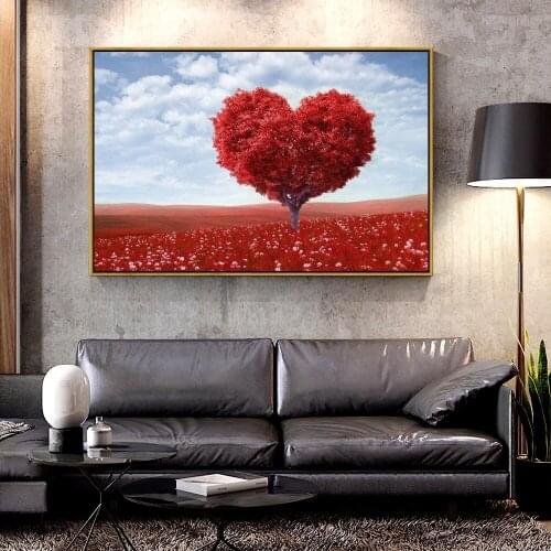 Artcozy Oil Canvas Painting tree_heart_photoshop_field_grass_romance For Home Decoration Wall Art