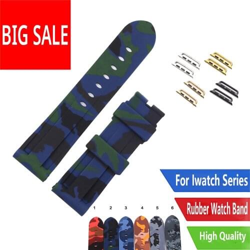 CARLYWET 38 40 42 44mm Camo Orange Green Waterproof Silicone Rubber Replacement Wrist Watchband Loops For Iwatch Series 4/3/2/1