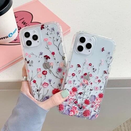 GIMFUN Fashion Real Dried Flowers Phone Case for iPhone 12 11 Pro X XR XS Max 7 8 Plus Handmade Floral Clear Soft Tpu Case Cover