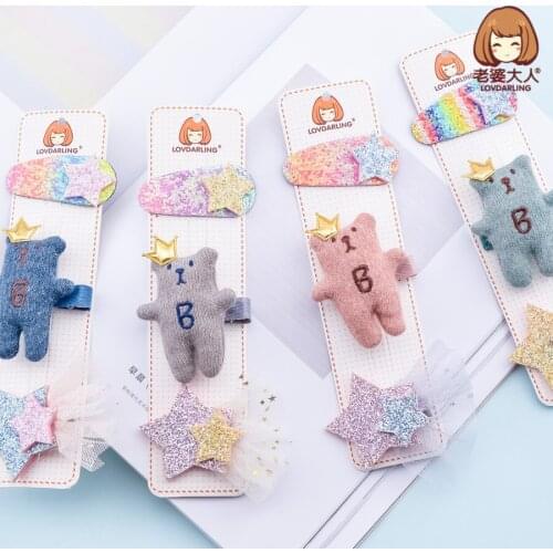 Handmade Bear Shiny Five-Pointed Star Drop-Shaped Golden Crown Childrens Hairpin Hair Accessories