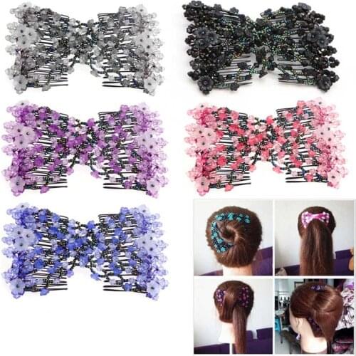 1pcs Magic Beads Elasticity Double Hair Comb Clip Stretchy Hair Combs Clips