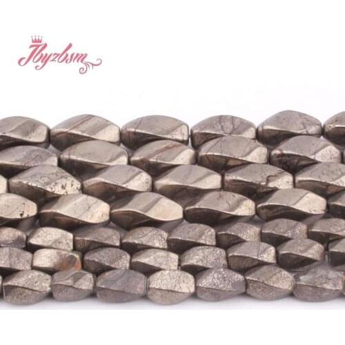 Smooth Twist Silvers Gray Pyrite Beads Natural Stone Beads for DIY Women Necklace Bracelet Earrings Rings Jewelry Making 15"