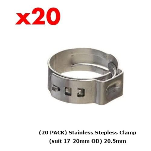 20 PACK) STAINLESS STEPLESS CLAMP (SUIT 17-20MM OD) 20.5MM