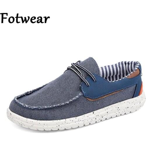 Fotwear Men Sneakers Canvas Lace Up Casual Shoes Big Size Male Flats Lightweight Driving Zapatos Outdoor Non Slip Boat Shoes