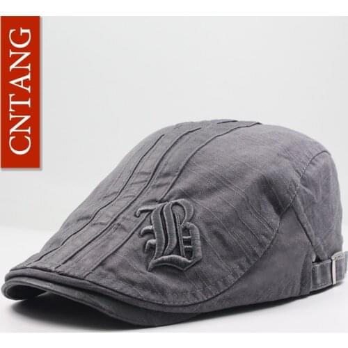 CNTANG 2020 Summer Fashion Men Berets Flat Hat Embroidery Cotton Visor Caps Vintage Flat Casual Beret For Mens Adjustable