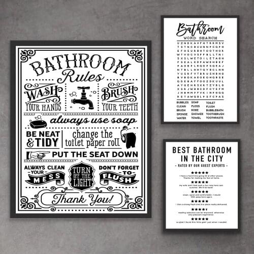 Funny Bathroom Rules Signs Canvas Poster Word Search Wall Art Quote Painting Best Toilet Print Modern Humor Picture Home Decor