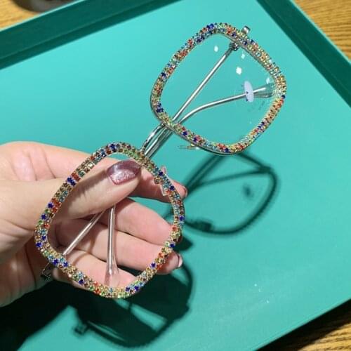 Blue Light Glasses Prescription Eyeglasses Fashion Square Oversized Rhinestone Eyewear Frame for Women Men Wholesale